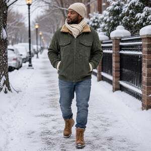 Unbranded Olive Green Corduroy Sherpa Lined Trucker Jacket